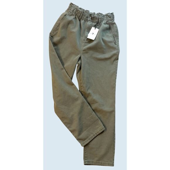 7 FOR ALL MANKIND Khaki Green Elastic Waist Relaxed Fit Pants Sz 30 NEW NWT - Picture 1 of 8